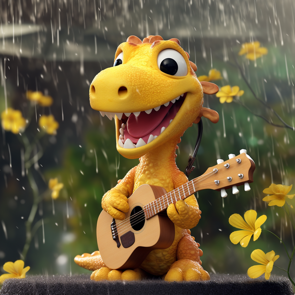 Clay animation of cute child dinosaur in stormy weather.