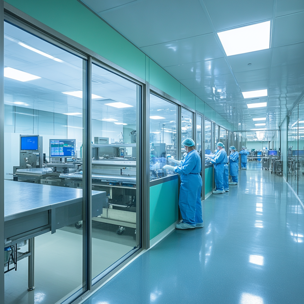 Clean, modern chicken processing office with lab-like atmosphere.