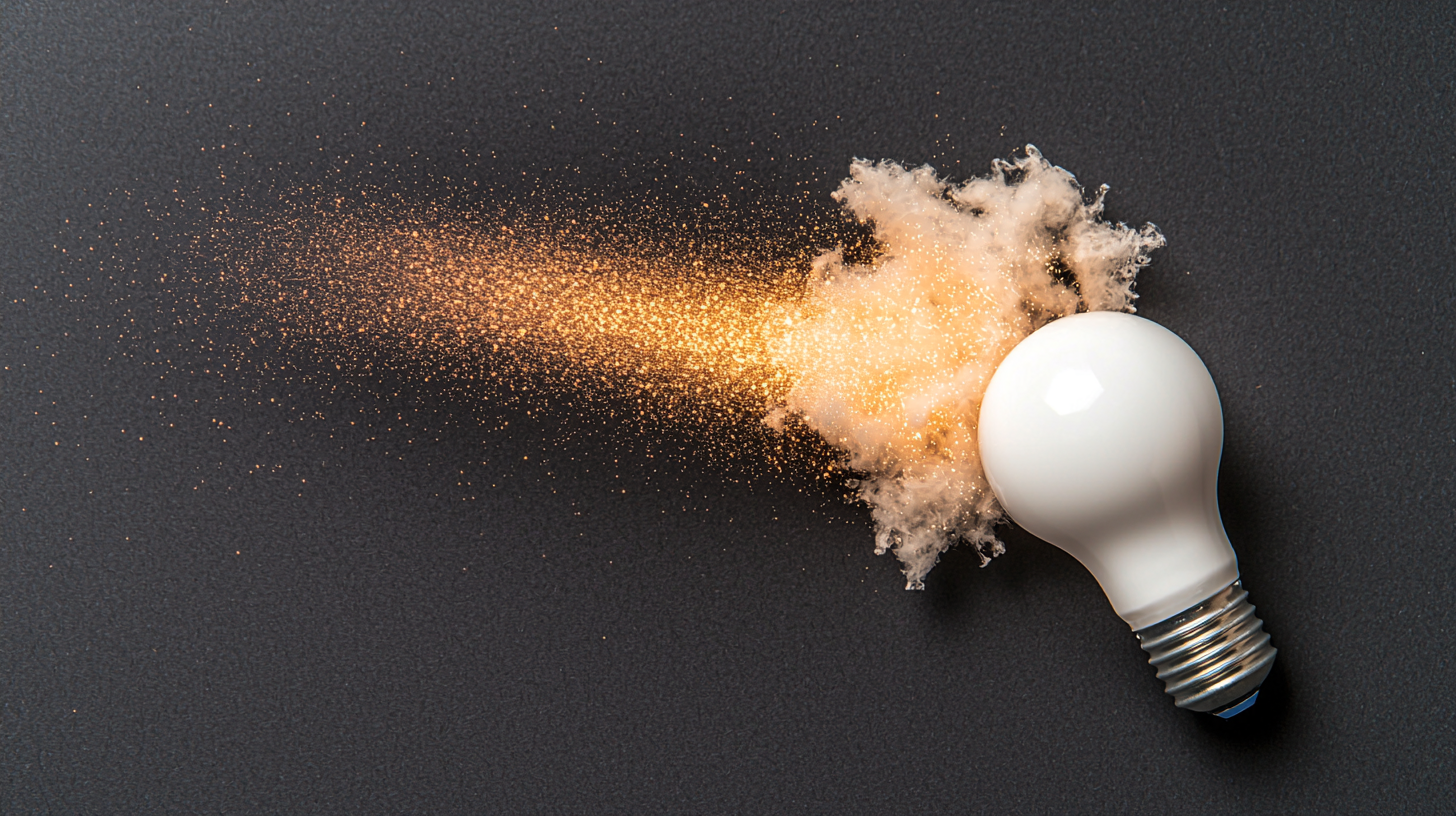 Clean image of lightbulb bursting with light on black.