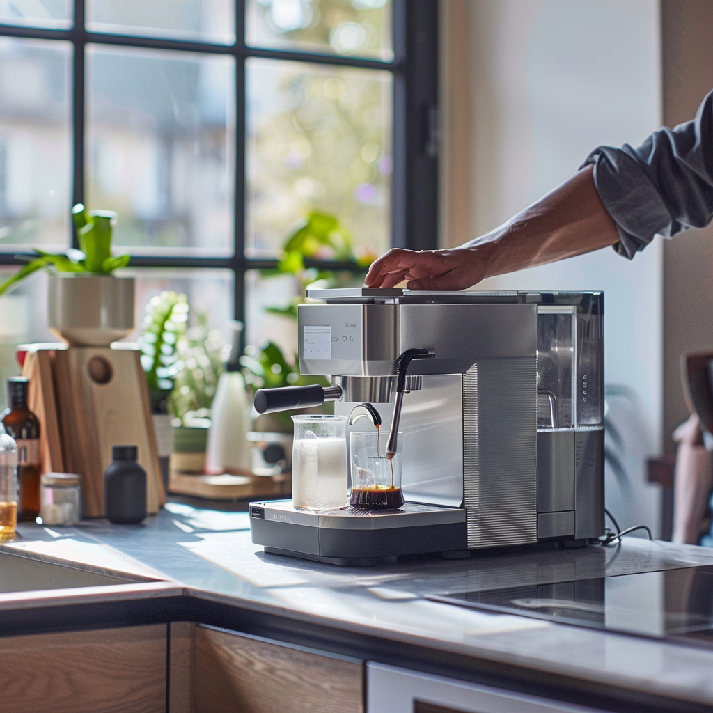 Cleaning Coffee Machine in Modern Kitchen