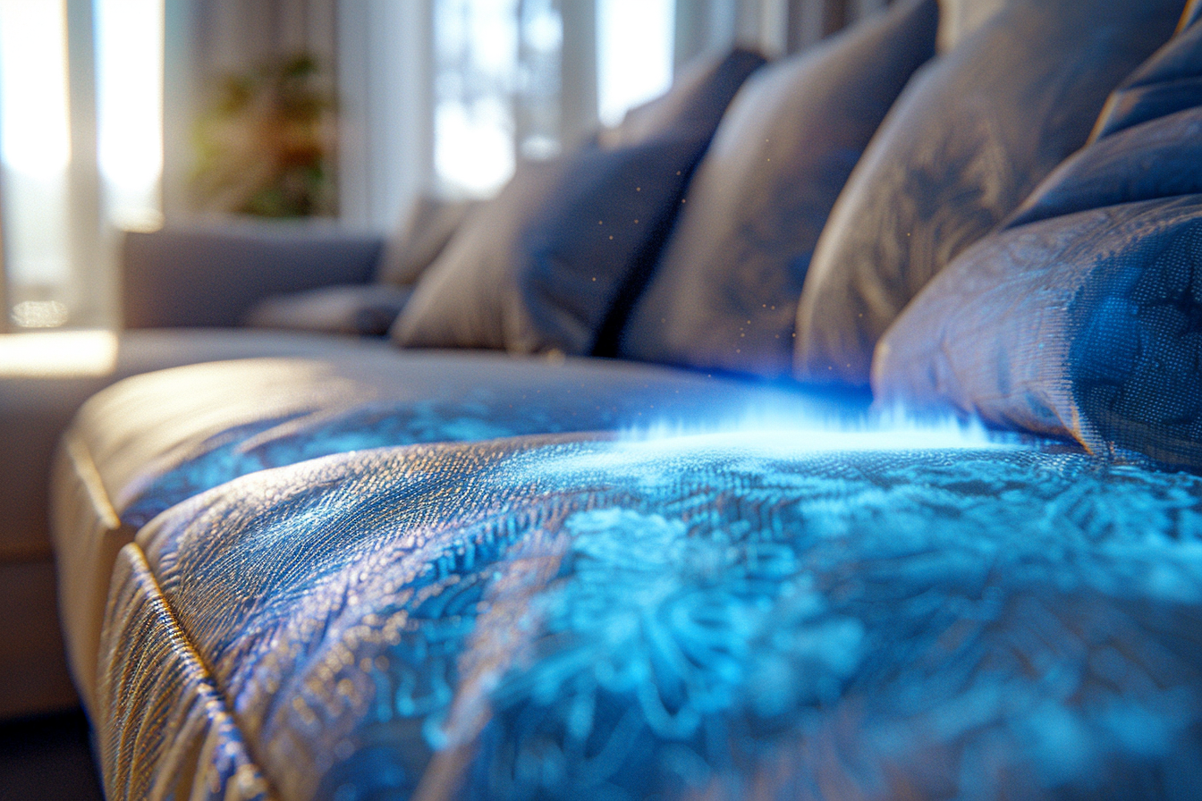 Cleaning Sofa with UV Light in Bright Room