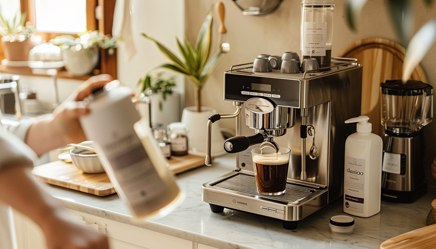 Cleaning a Coffee Machine in a Modern Kitchen.