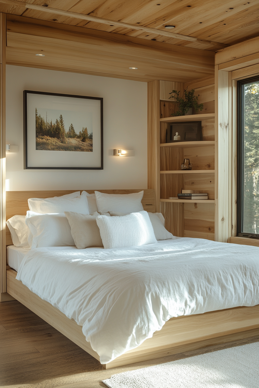 Clever small cabin bedroom with smart space-saving design