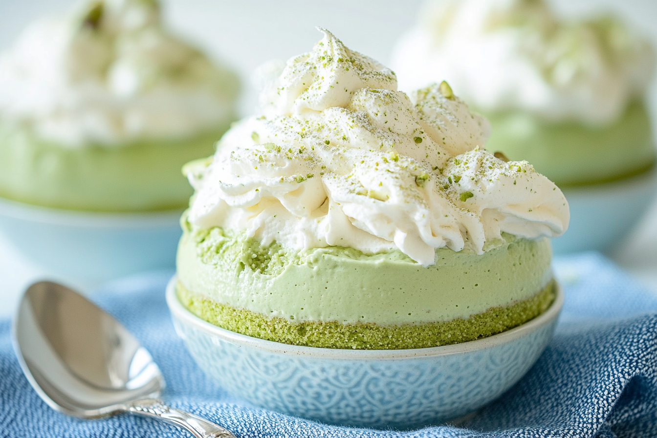 Close-Up Pistachio Layer Cake with Cream Cheese Buttercream