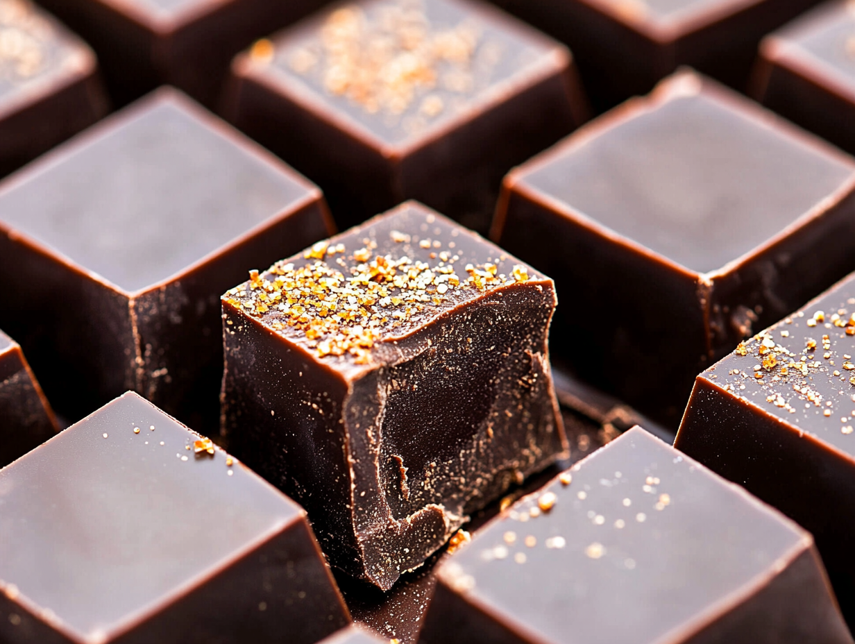 Close-up Chocolate Pralines with Golden Sprinkles