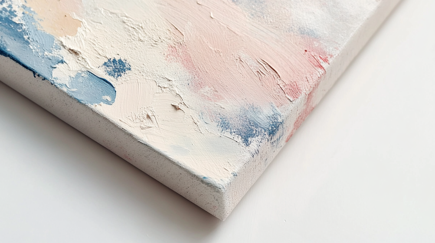 Close-up corner of abstract canvas in muted tones.