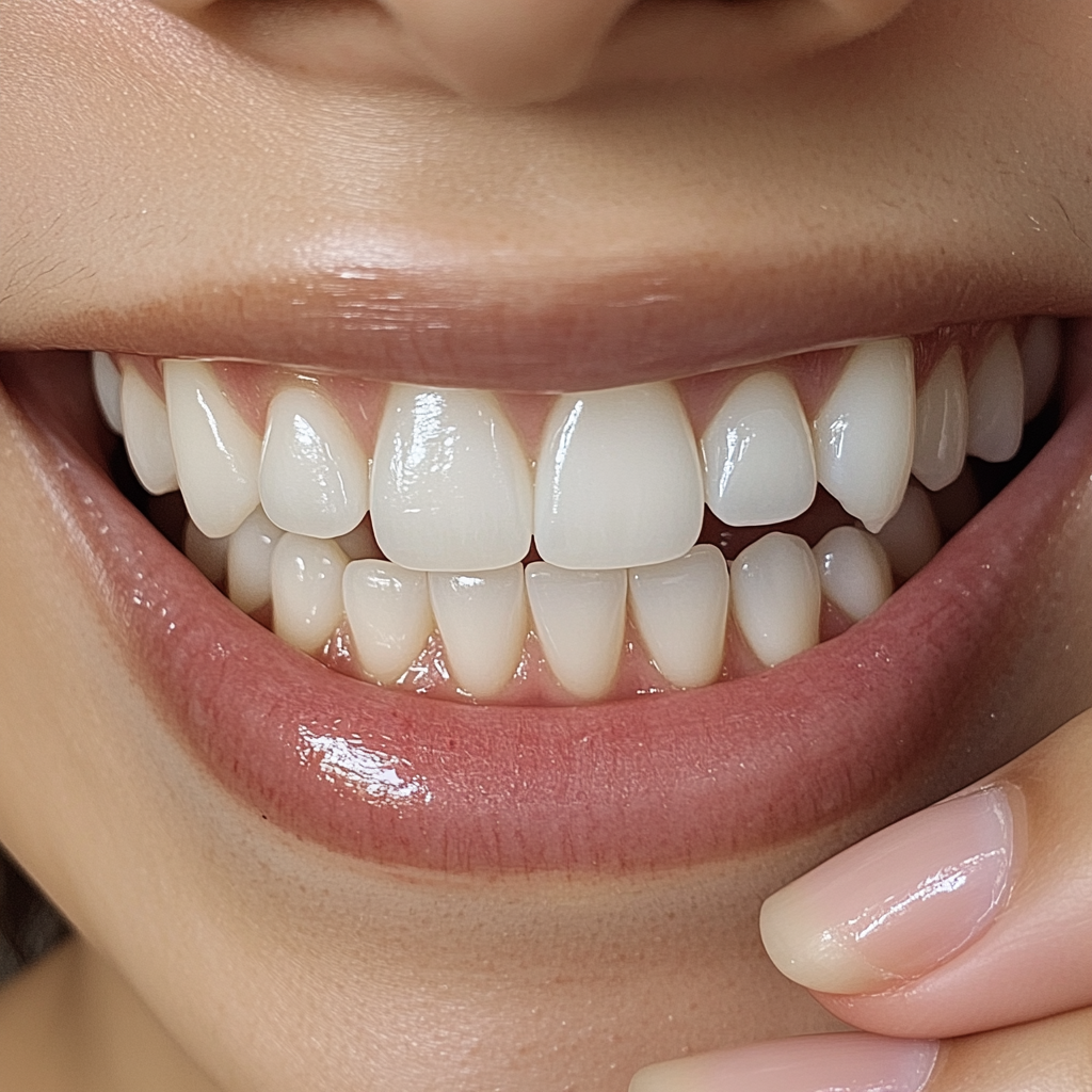 Close-up of East Asian person's natural smile and teeth