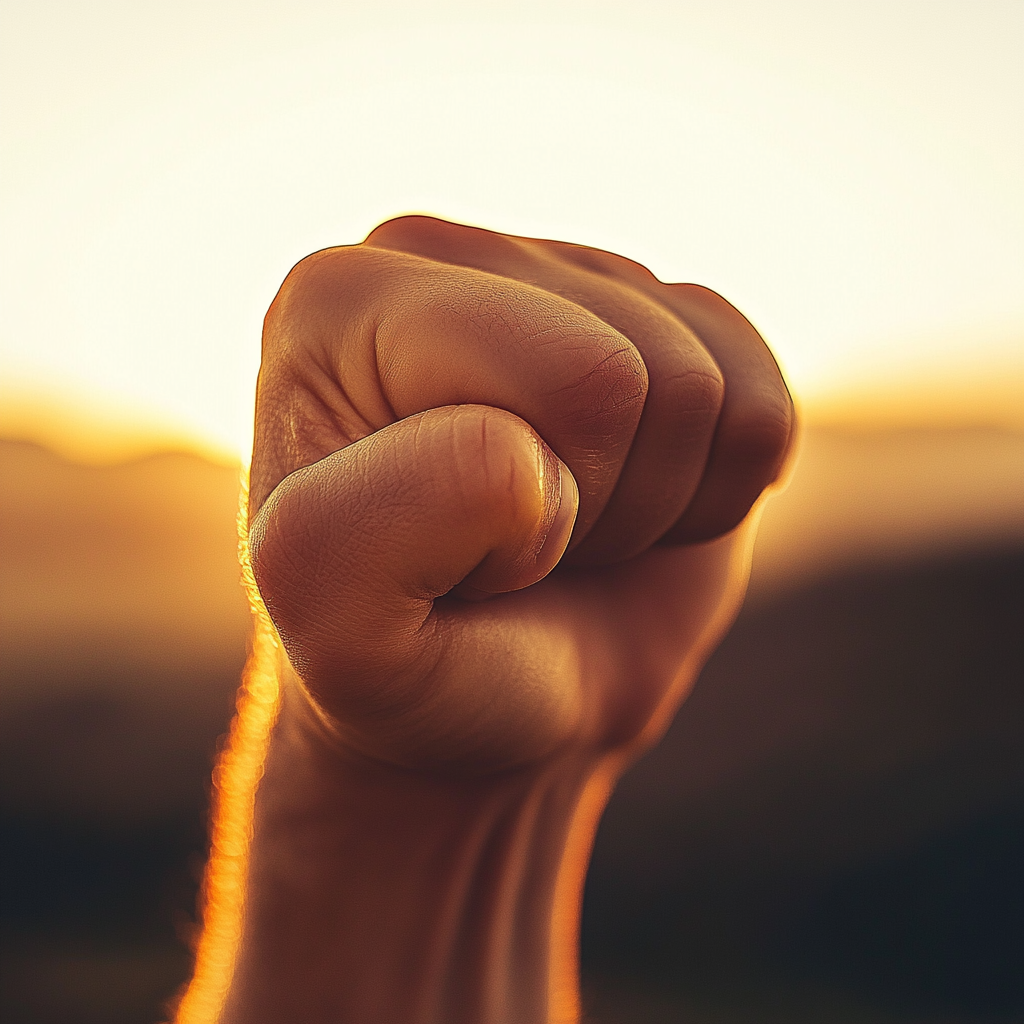 Close-up of a clenched fist symbolizing determination.