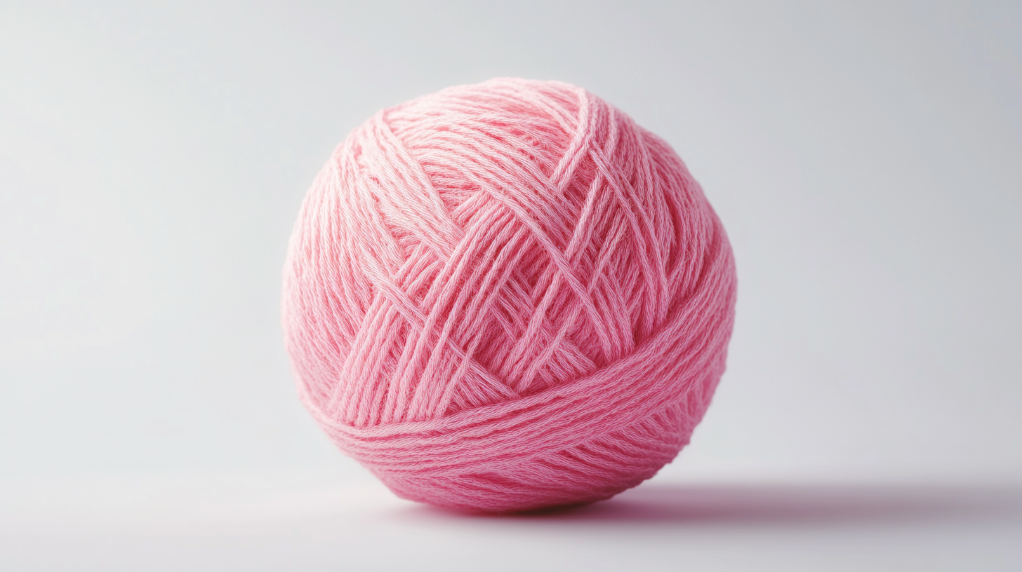 Close up of detailed pink wool ball.