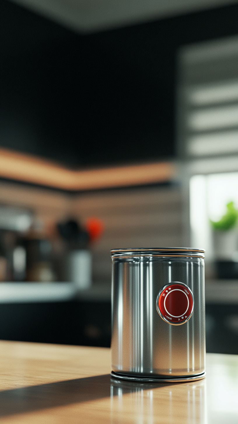 Close-up of fancy tuna can in modern kitchen