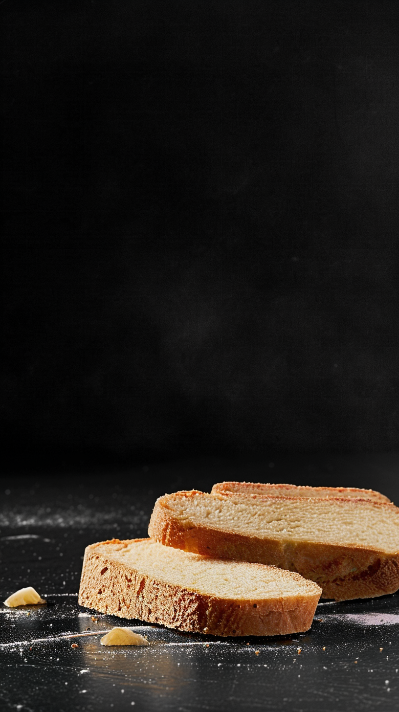 Close-up of freshly baked sourbread slices on black background