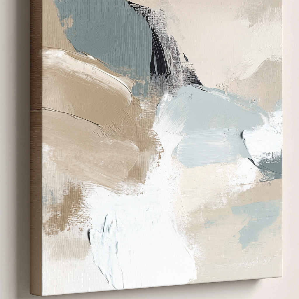 Close-up of modern abstract matte canvas with serene design.