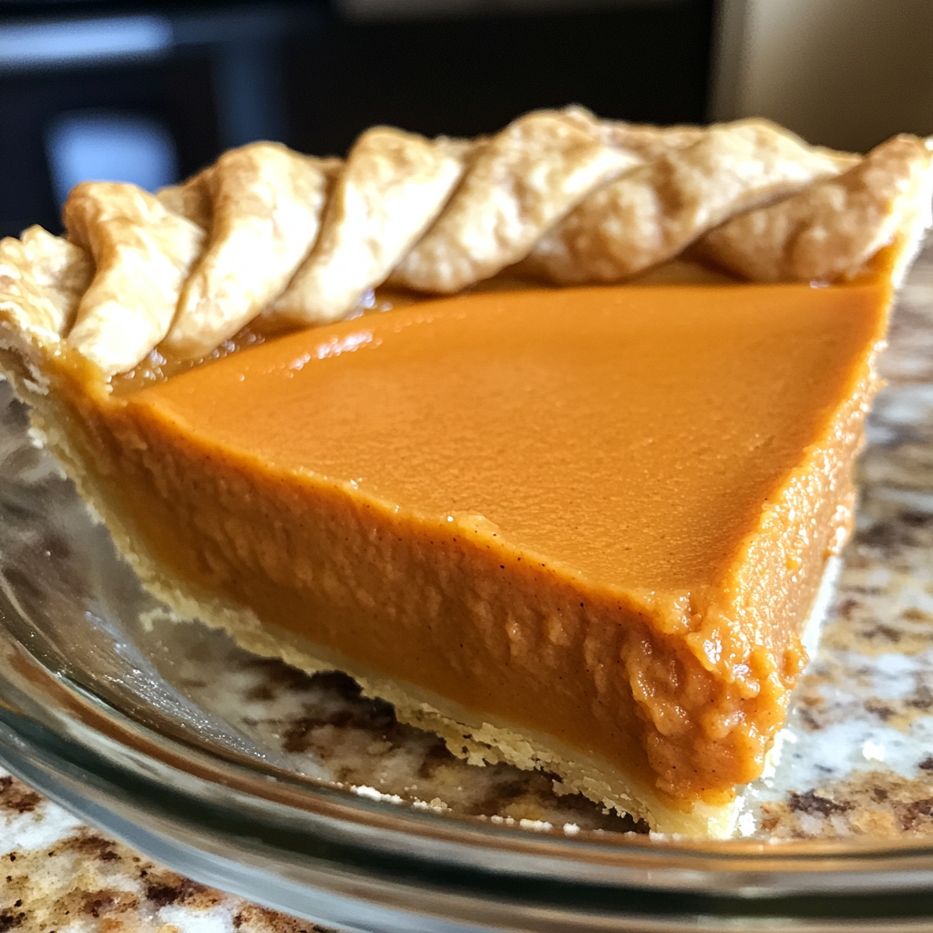 Close-up of sweet potato pie in glass dish.