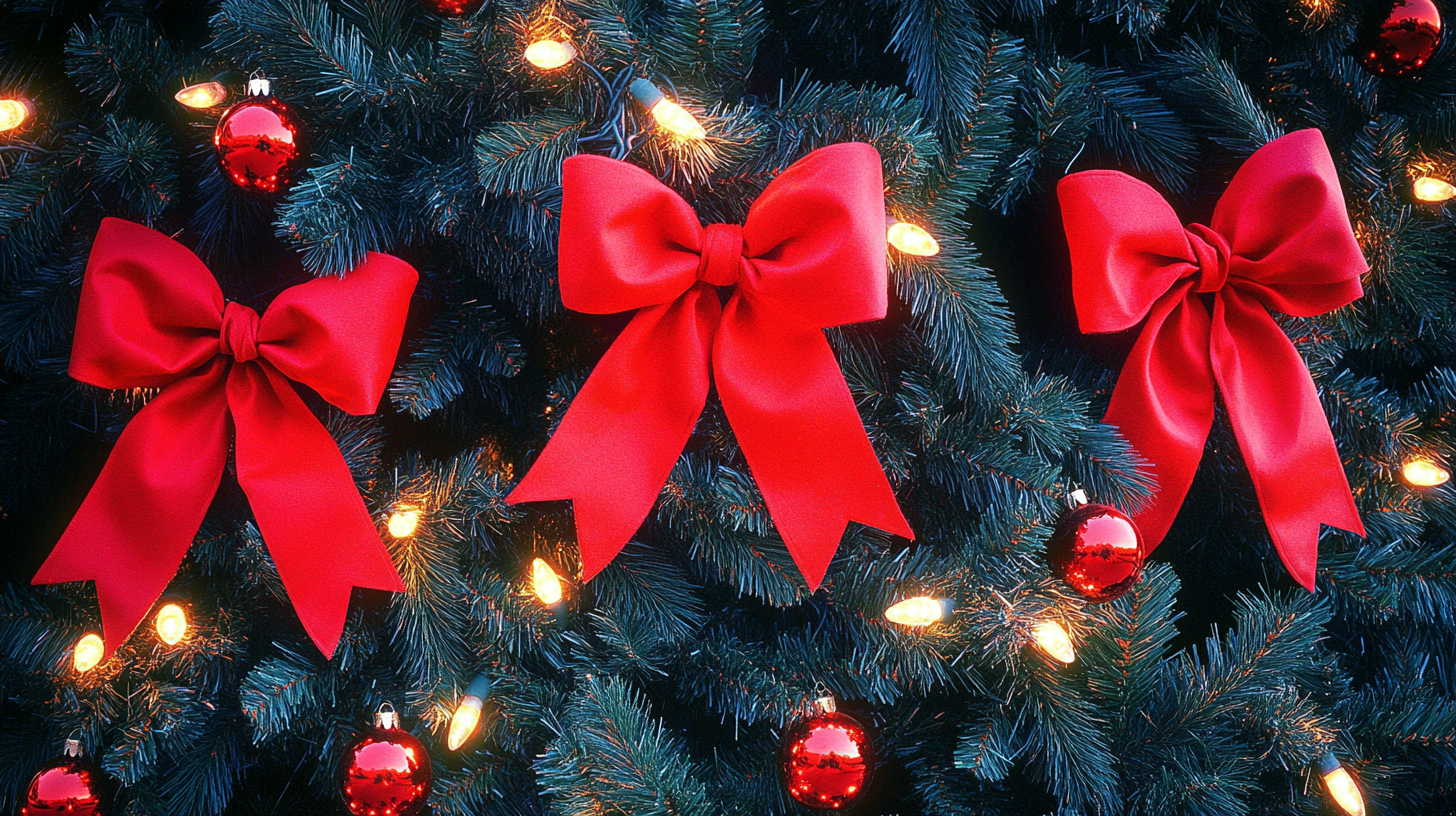 Close-up photo of 80s Christmas tree with lights.