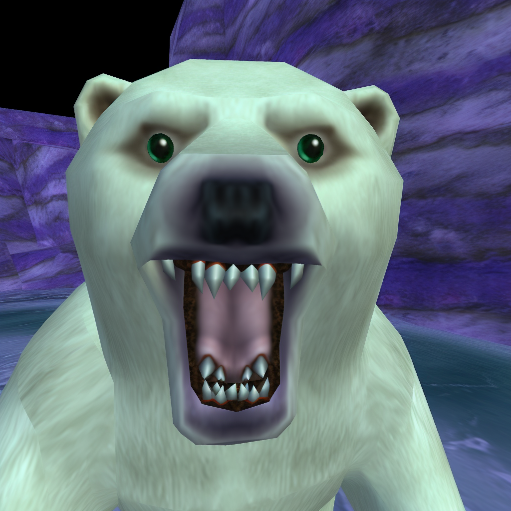 Close-up pixelated glitchart of cute polar bear.