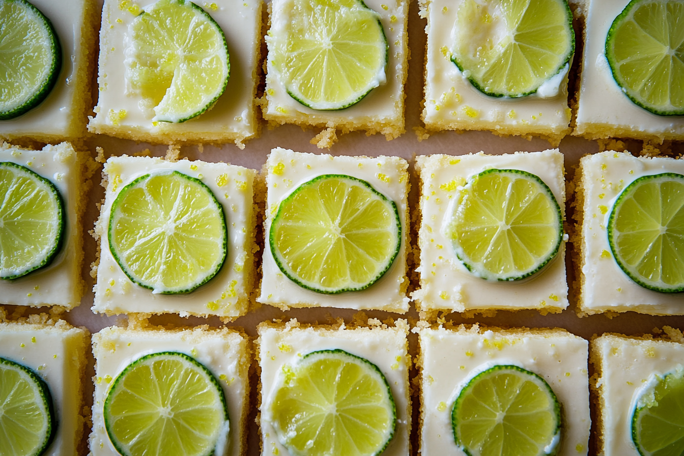 Close-up shot of Tempting Key Lime Bars. Luxurious, elegant, mouth-watering gourmet food photography.