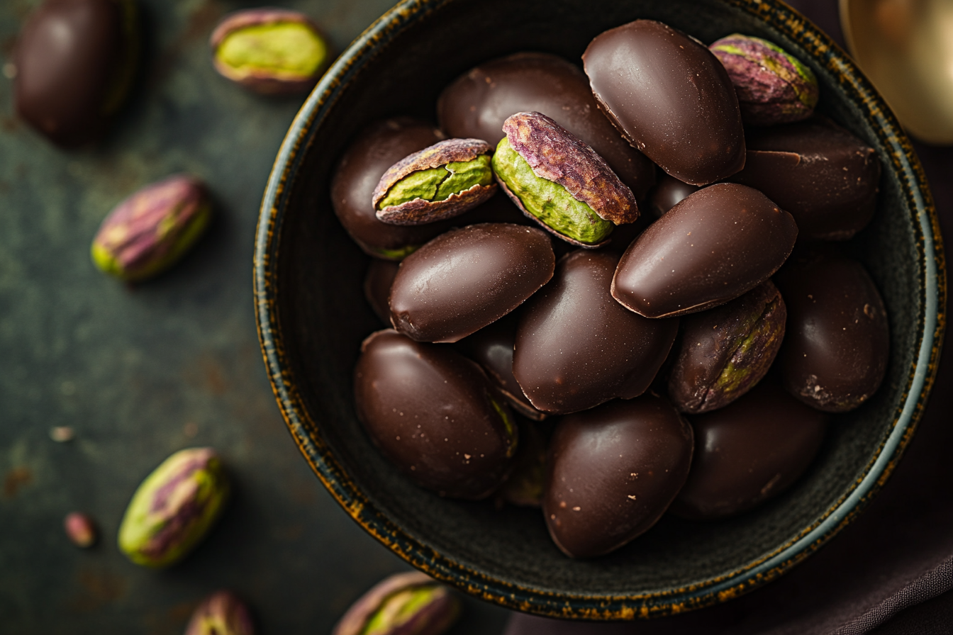 Close-up shot of luxurious Dubai pistachio chocolate bar.