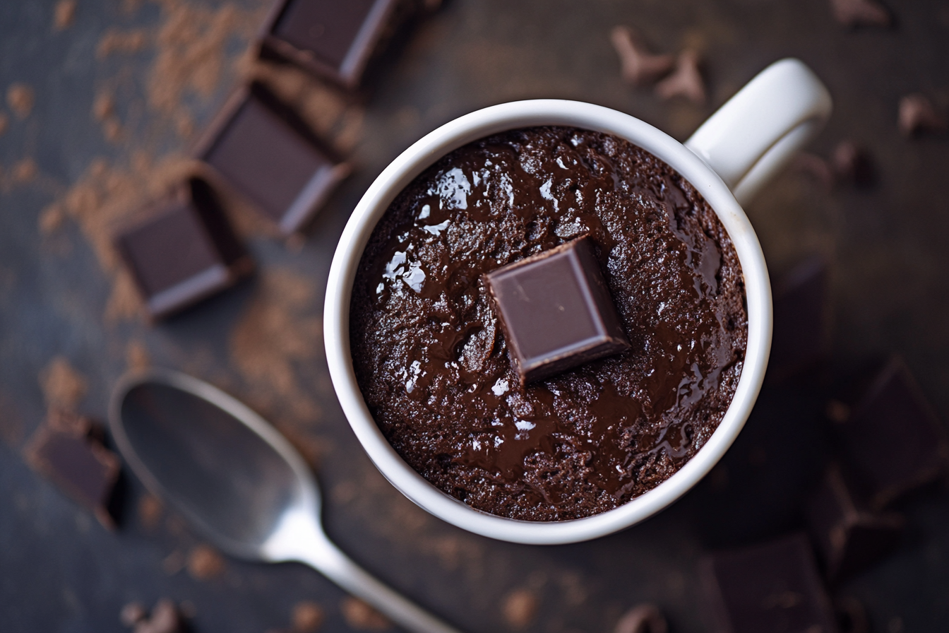 Close-up shot of tempting chocolate mug cake.