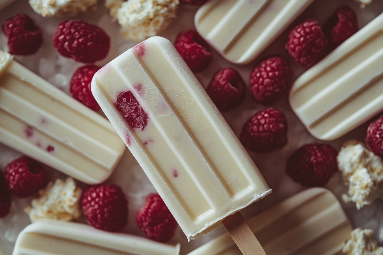 Close-up shot of tempting yogurt parfait popsicles.