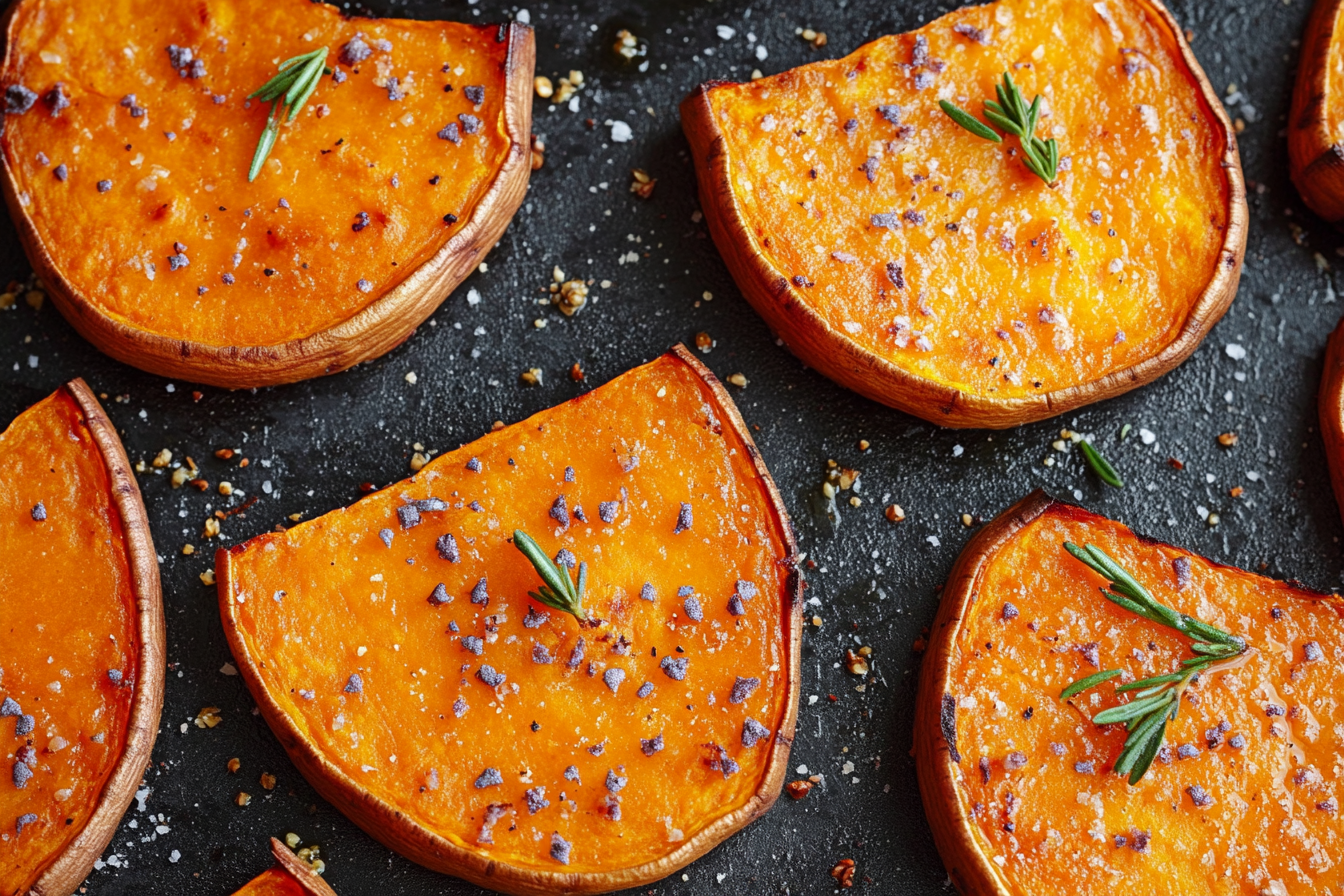 Close-up top view shot of sweet potato toast.