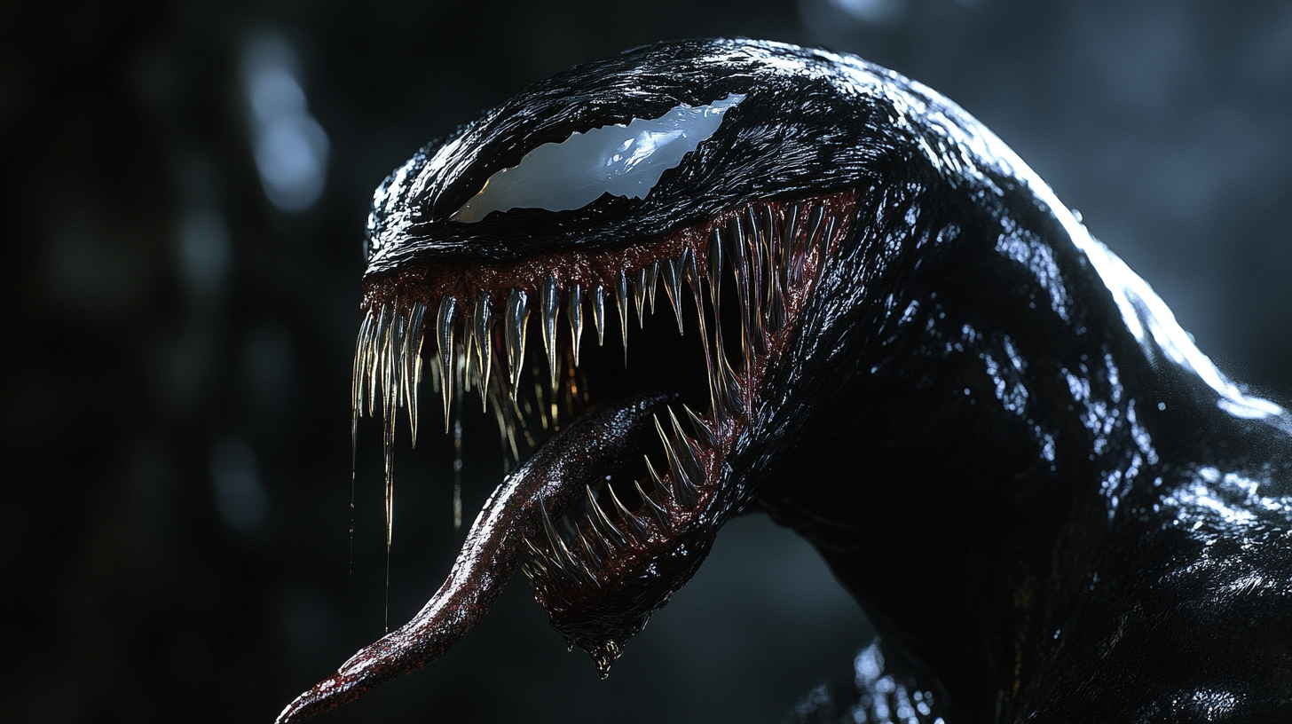 Close-up view of Venom on dark background.