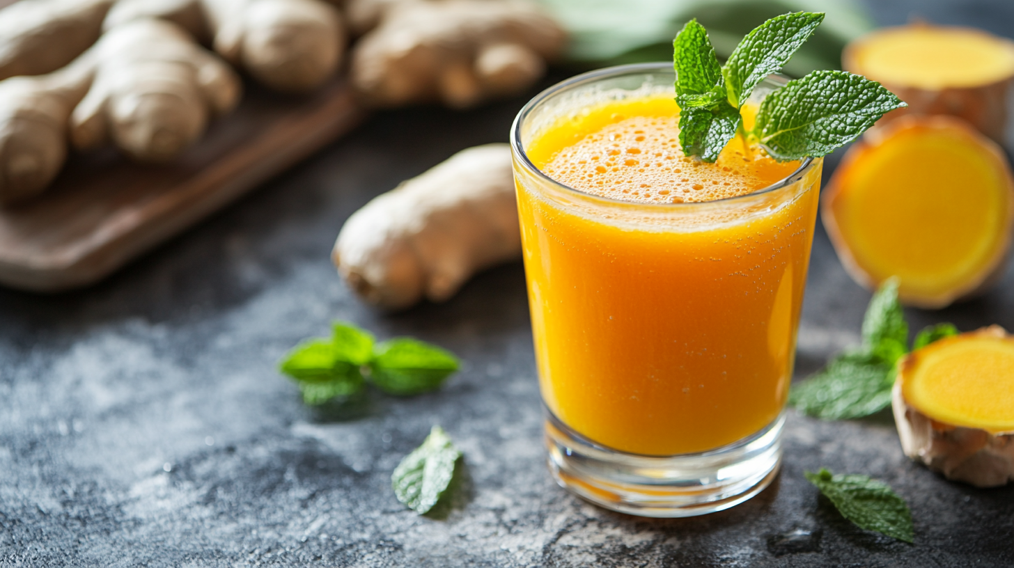 Closeup of Ginger Juice in Glass - Healthy Detox Drink