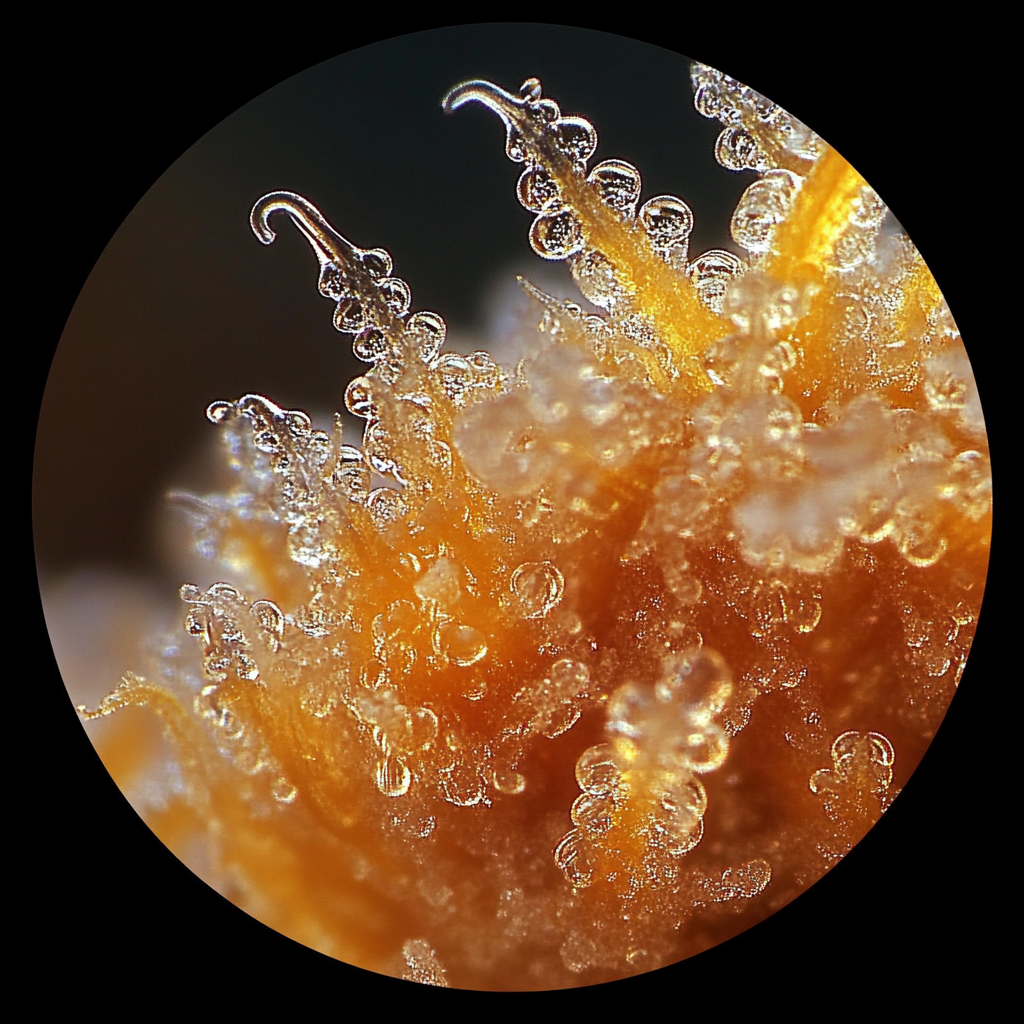 Closeup of backlit trichomes with high detail and variation.