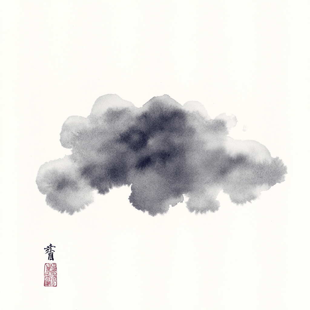 Cloud in serene ink wash style