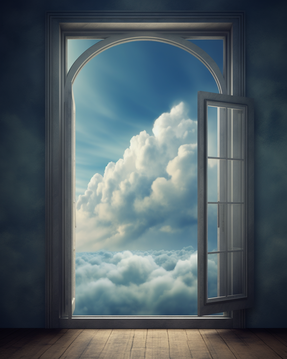 Cloudy Sky Painting with Open Window 4K Image