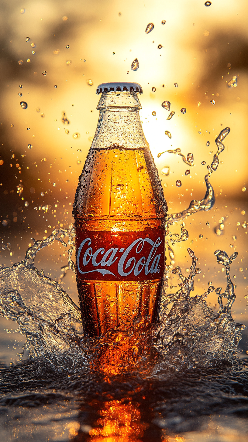 Coca-Cola bottle with bubbles in water, high resolution photo.