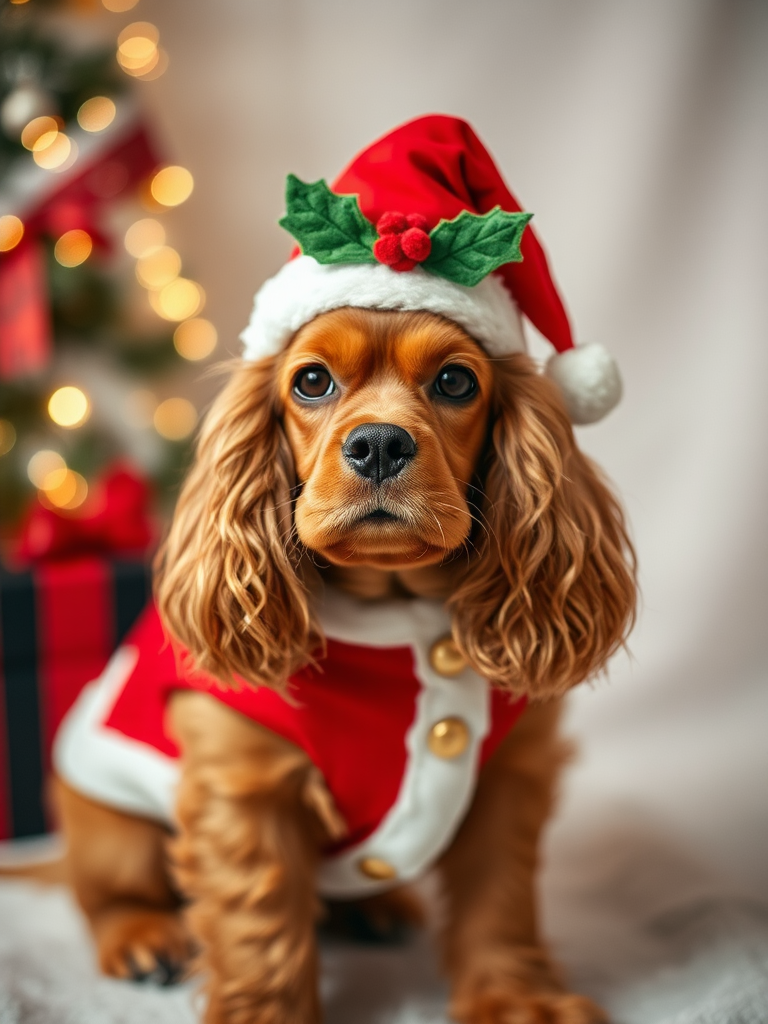 Cocker Spaniel in Christmas Costume