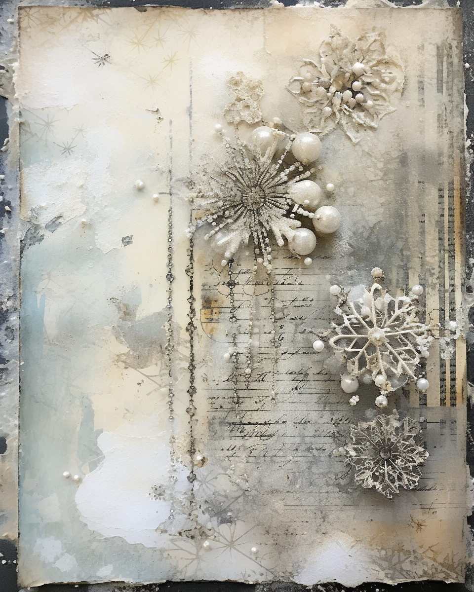 Collage of Snowflakes and Lace on Vintage Paper.