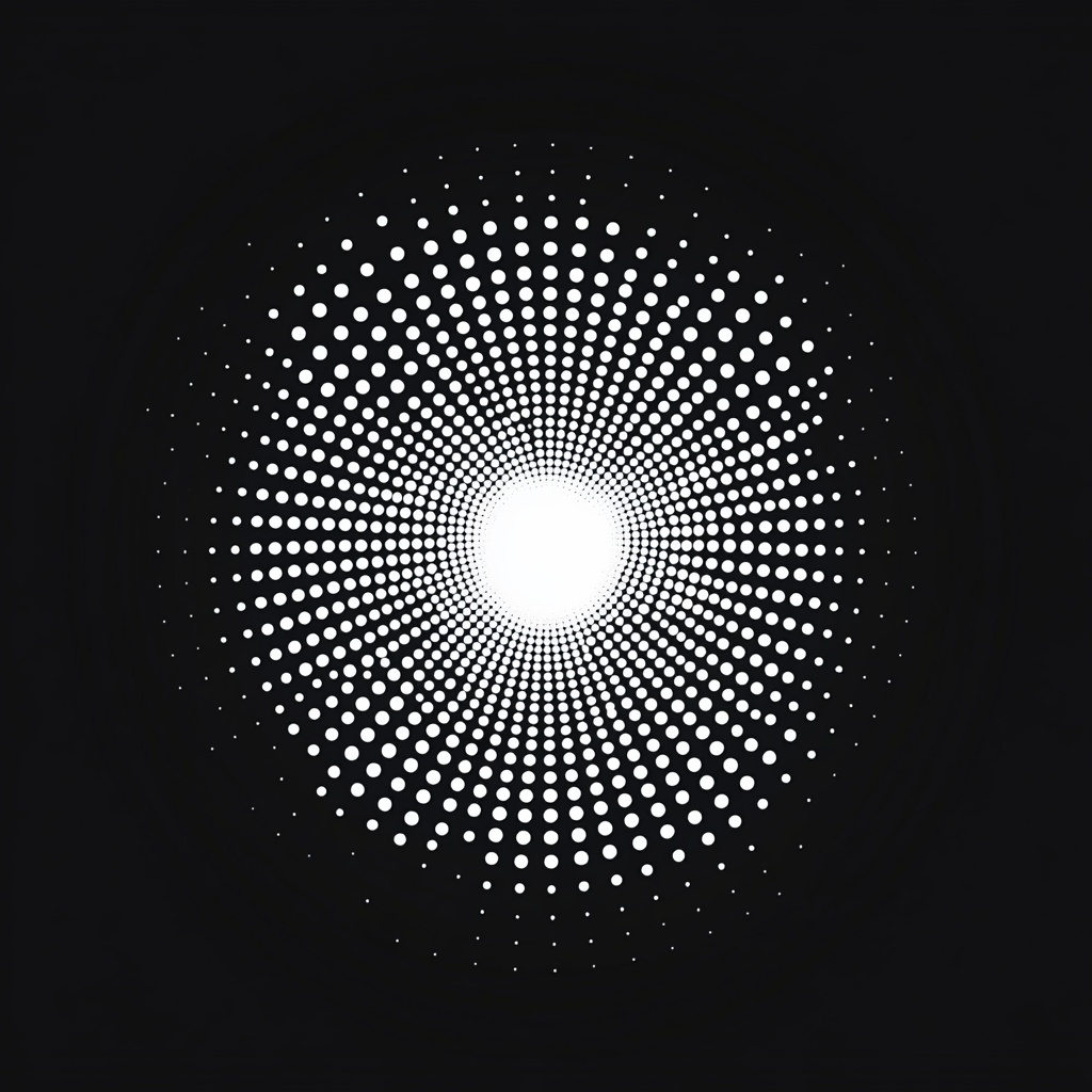 Collection of white dots in circular pattern on black.