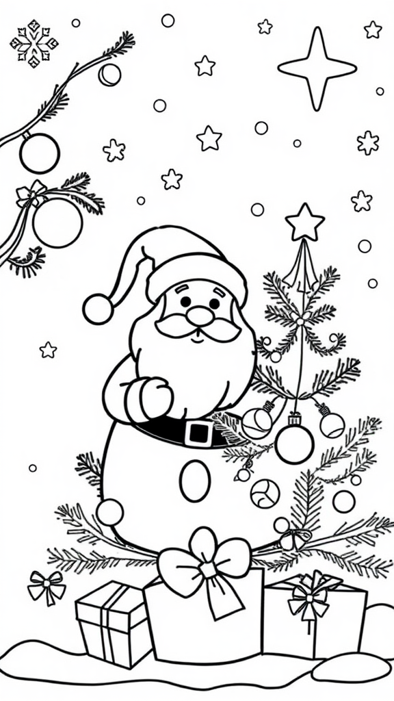 Color Christmas cartoon lines on white background.