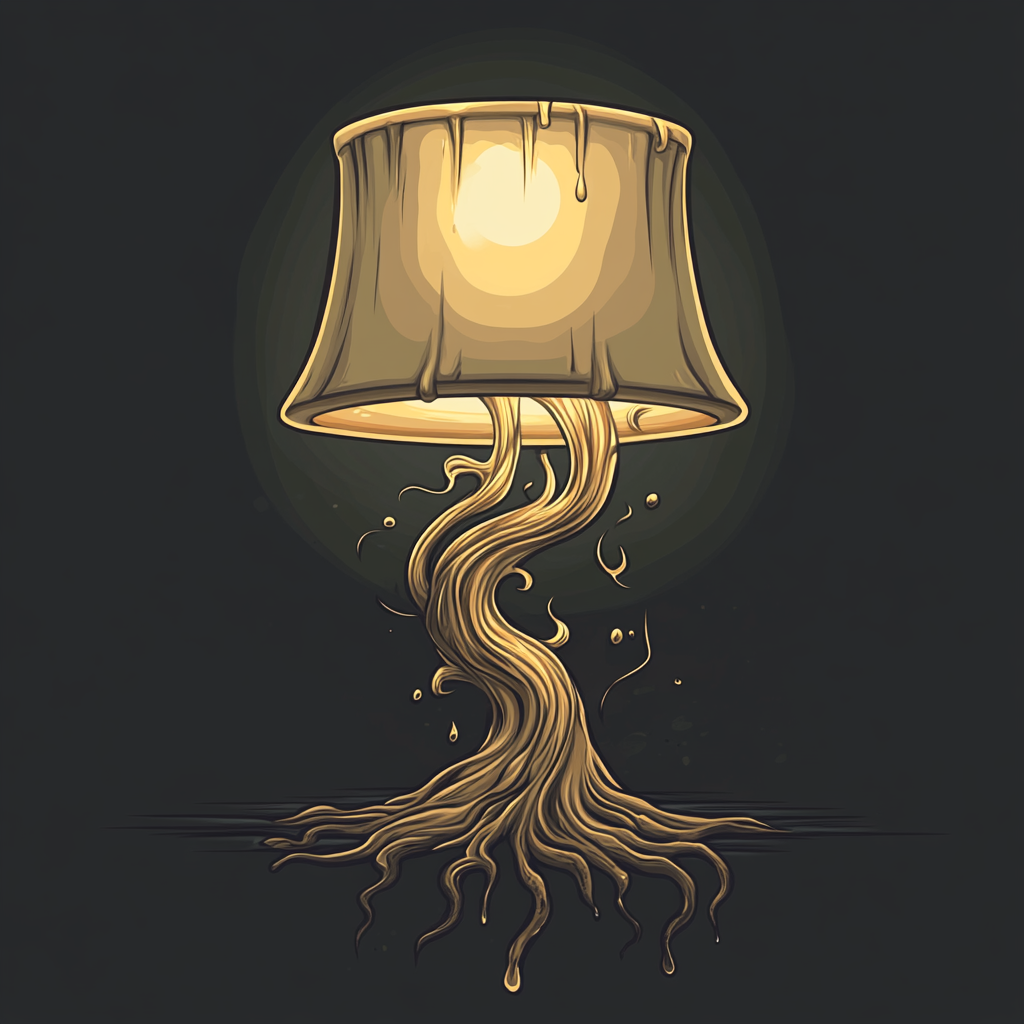 Color vector logo of lamp with tree roots pedestal.