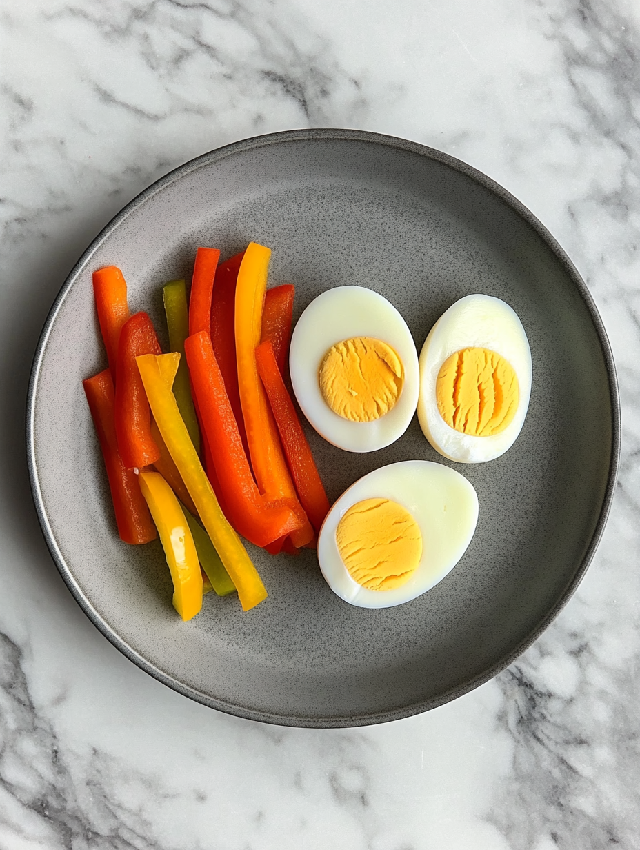 Colorful Breakfast: Eggs and Peppers on Plate