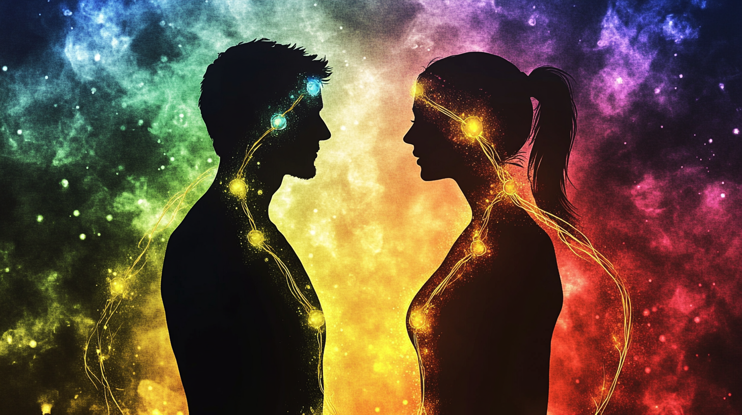 Colorful Chakra Figures with Energy Transfer, Man Woman 