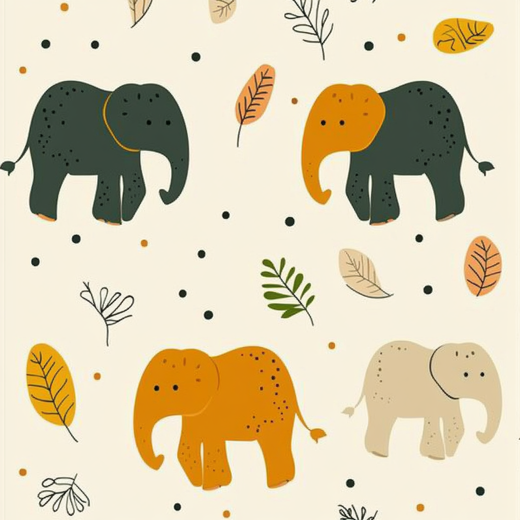 Colorful Elephant Floral Pattern with Earthy Tones