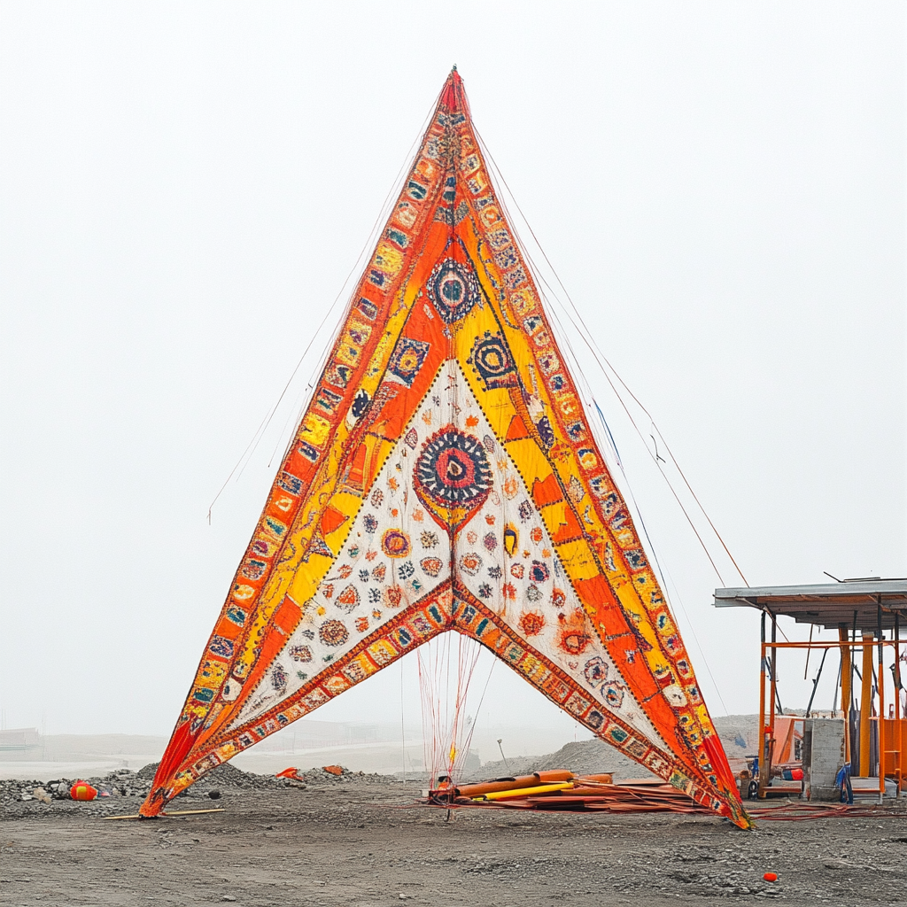 Colorful Kite Flies Next to Frozen Gas Station