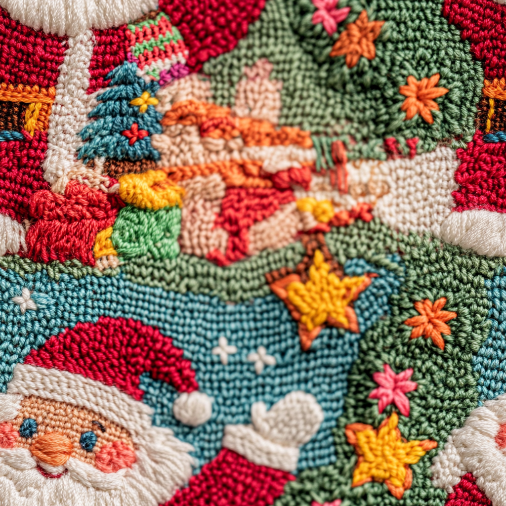 Colorful Knitted Santa Claus Fabric Tile