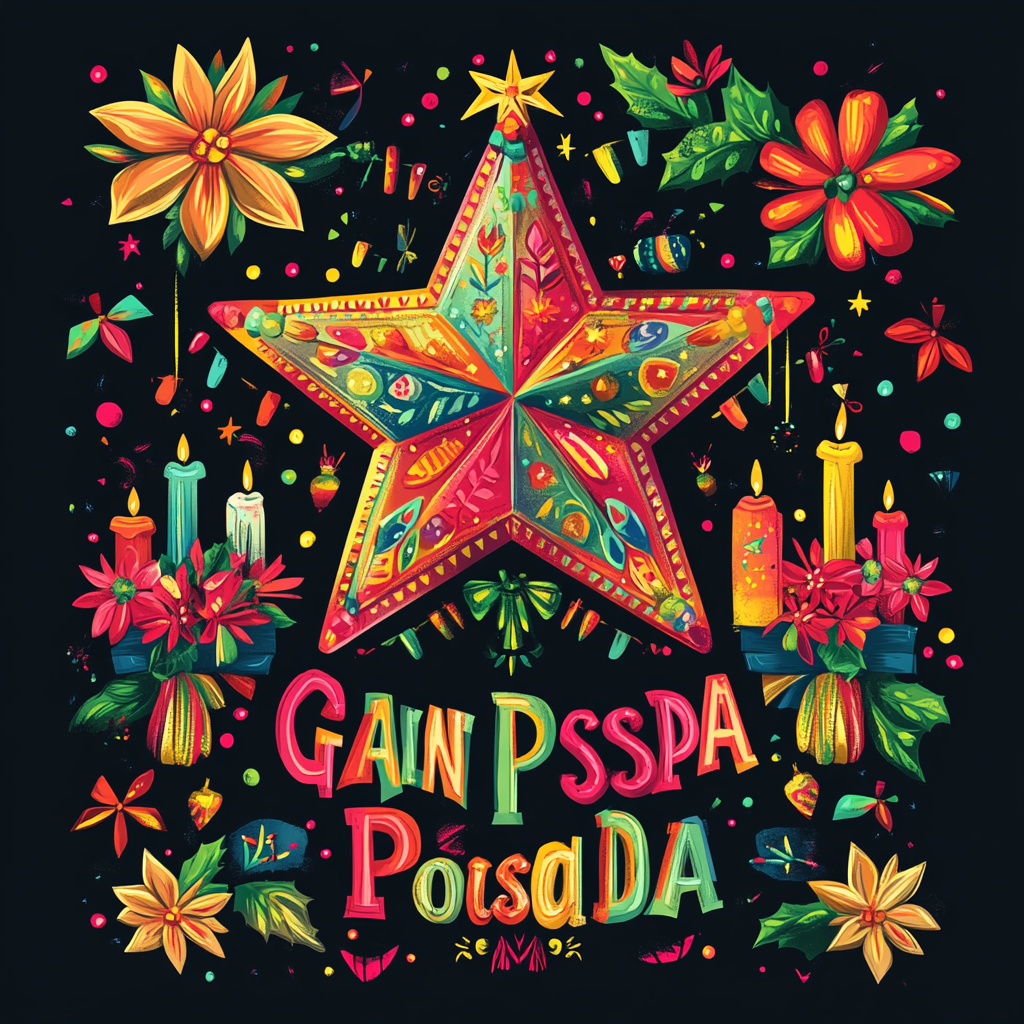 Colorful Mexican Posada poster with festive elements.