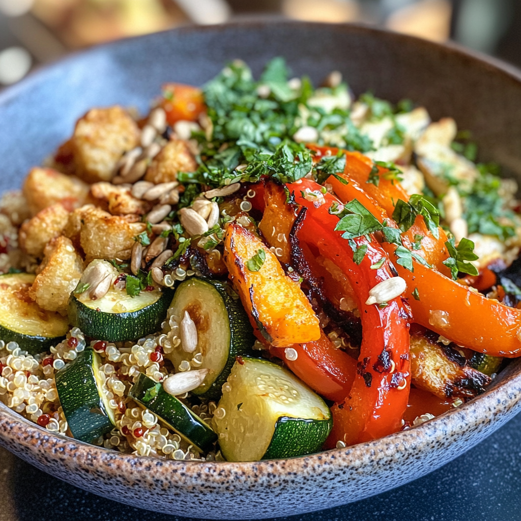 Colorful Quinoa Salad Bowl with Roasted Vegetables 