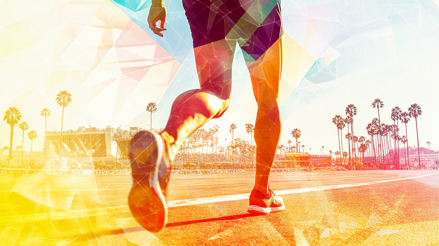 Colorful Runner's Leg with Abstract Olympic Silhauette