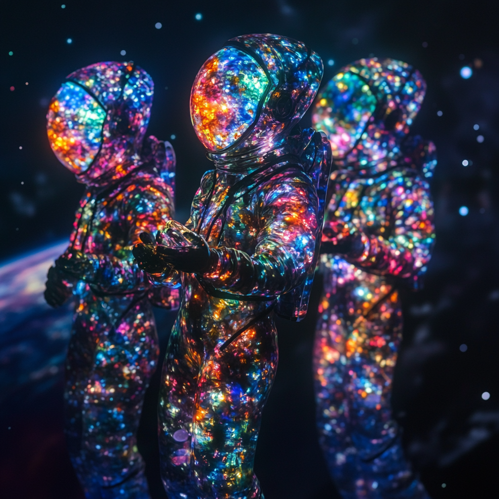 Colorful Stained Glass Female Astronauts in Space