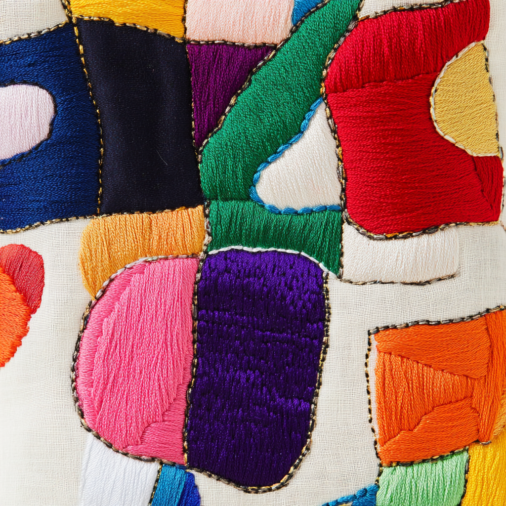 Colorful Threads: A Woman’s Abstract Embroidery Dress