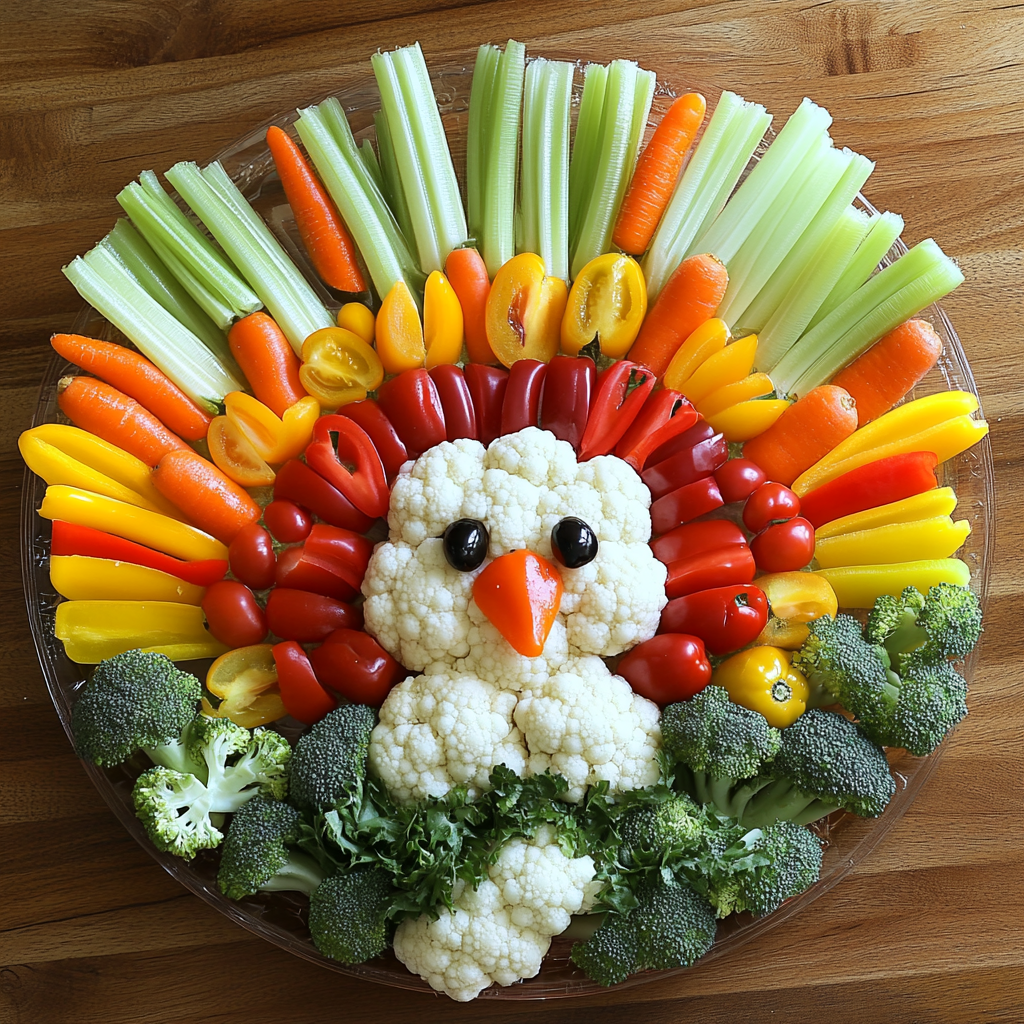 Colorful Vegetable Turkey Platter for Thanksgiving Celebration