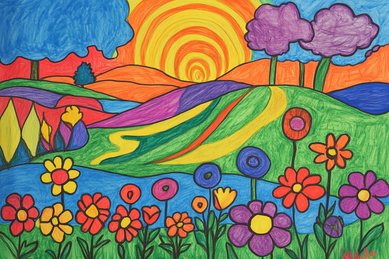 Colorful and Psychedelic Flower Landscape Art of 1968