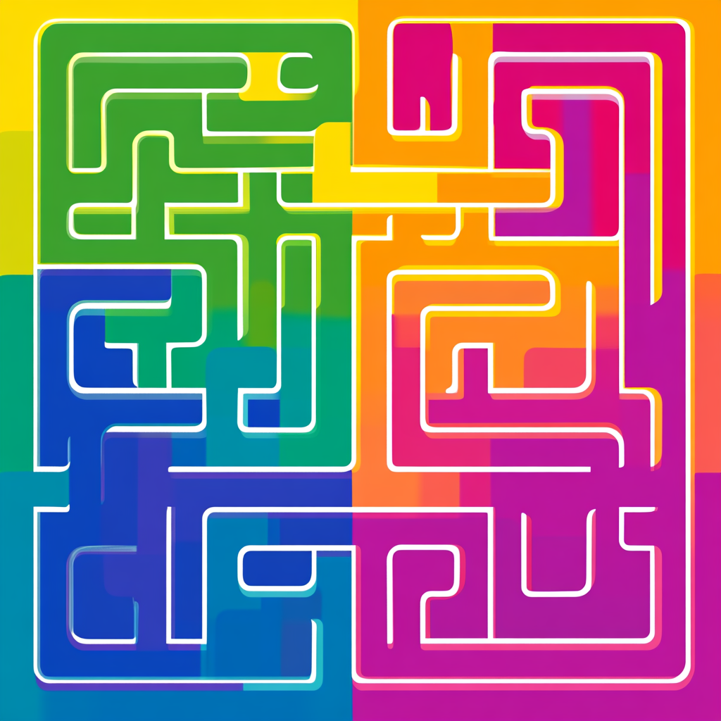 Colorful child-friendly vertical maze puzzle 2:3 aspect ratio