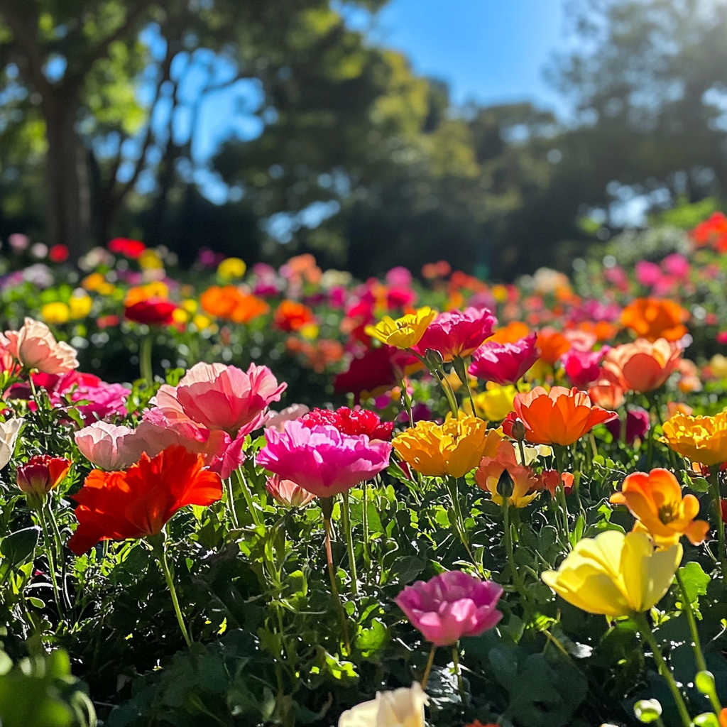 Colorful flowers in lush garden, vibrant hues iPhone 15.