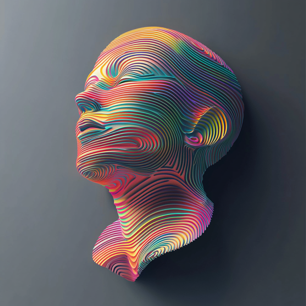 Colorful geometric plaster head in Blend Tool style